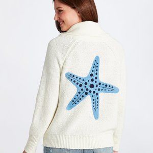 MIA &TESS WOMEN BEACH Knit Starfish SHAWL COLLAR Cardigan Ivory WHITE SIZE M